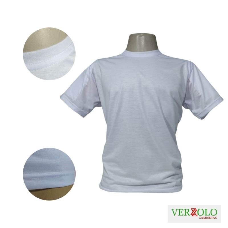 Camisa 100% Poliéster Gola Redonda Branca - Verzzolo