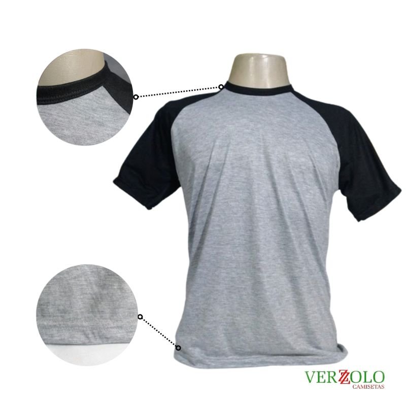 ADN SUPRIMENTOS - Camisa 100% Poliéster Gola Redonda Raglan Cinza