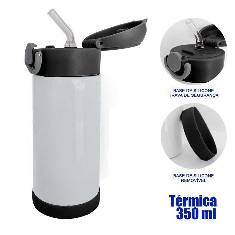 Garrafa Térmica Aço Inox 350ml Tampa com Trava JKB - Preto
