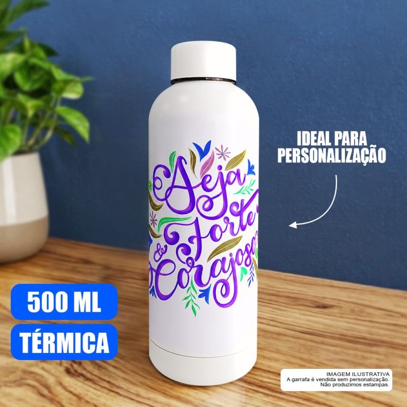 Garrafa Térmica Classic Plana Sublimável - Branca Fosca 500ml