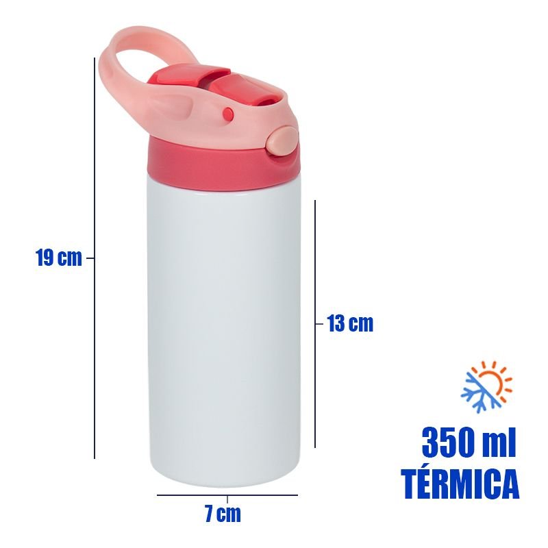 Garrafa Térmica Infantil de Aço Inox Tampa Rosa Pink Rosa Claro 350ml