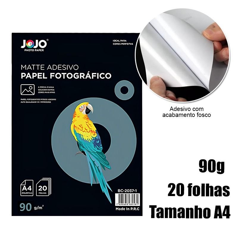 Papel Adesivo Fotográfico Matte A4 90g - 20 Folhas Jojo