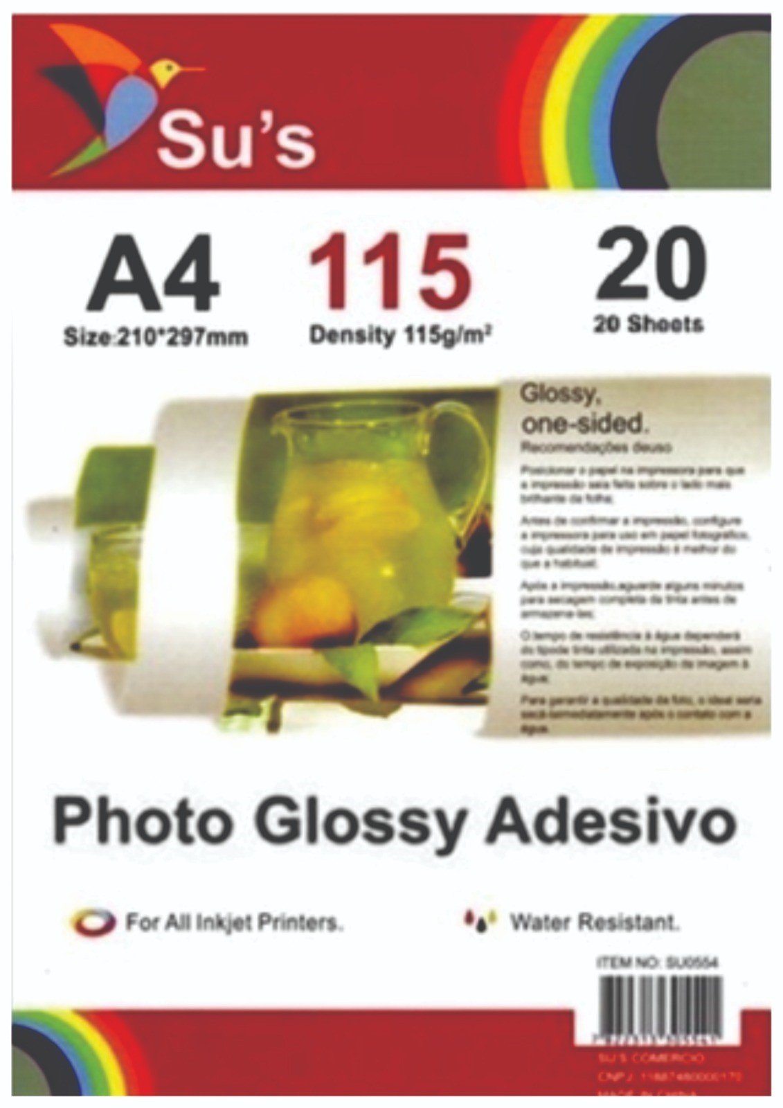 Papel Fotográfico Adesivo Glossy A4 115g - 20 Folhas Su's