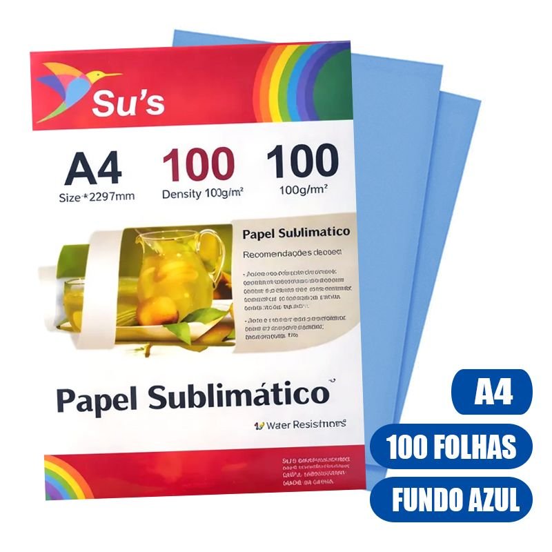 Papel Sublimático A4 100g - 100 Folhas - Su's - Fundo azul